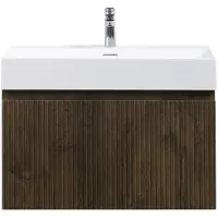 Guido Gusto Badkamermeubel Yuki 80cm walnoot inclusief wastafel robuust mat wit met kraangat