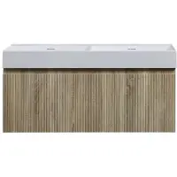Guido Gusto Badkamermeubel Yuki 120cm licht eiken inclusief dubbele wastafel robuust mat wit zonder kraangaten