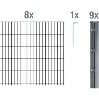 Alberts 673796 dubbelstaafmat hekwerk als 22-delige complete hekwerkset, antraciet, hoogte 103 cm, lengte 20 m