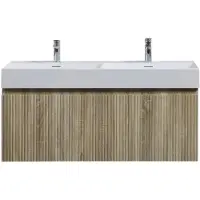 Guido Gusto Badkamermeubel Yuki 120cm licht eiken inclusief dubbele wastafel robuust mat wit met twee kraangaten