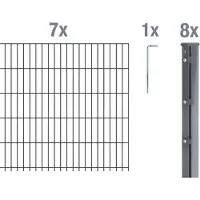 Alberts 672492 dubbelstaafmat hekwerk als 16-delige complete hekwerkset, antraciet, hoogte 83 cm, lengte 17,5 m