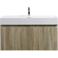 Guido Gusto Badkamermeubel Yuki 100cm licht eiken inclusief wastafel robuust mat wit met kraangat