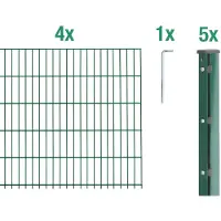 Alberts 644376 dubbelstaafmat hekwerk als 12-delige complete hekwerkset, kunststofgecoat, groen, hoogte 163 cm, lengte 10 m