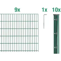 Alberts 674991 dubbelstaafmat hekwerk als 20-delige complete hekwerkset, kunststofgecoat, groen, hoogte 103 cm, lengte 22,5 m