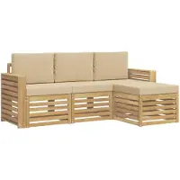 vidaXL Buitenloungeset, 4-delig, wit en beige, polyester