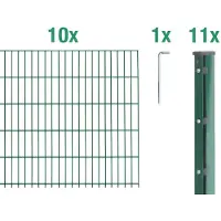 Alberts 675172 dubbelstaafmat hekwerk als 27-delige complete hekwerkset, kunststofgecoat, groen, hoogte 143 cm, lengte 25 m