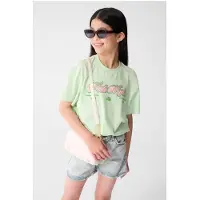 Shoeby T-shirt lichtgroen Meisjes Katoen Ronde hals Printopdruk - maat 122/128