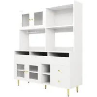 MODFU - Buffetkast - Modern - Wit - MDF - Glasdeuren - Opbergruimte - 145x39x171 Cm