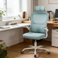 HAUSS SPOLE Ergonomische Bureaustoel Met Hoge Rugleuning En Hoofdsteun – Voor Werk en Studie – Netstof – Blauw