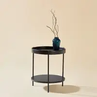 STILVORA Salontafelset - Rond Met 2 Niveaus En Open Opbergruimte - Voor Woonkamer - Massief Hout En MDF - Zwart