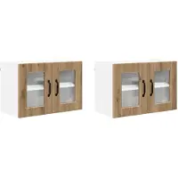 vidaXL Wandglas Kasten PORTO 2 st Artisan Eiken Bewerkt hout