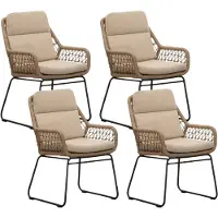 BUITEN living Valencia dining tuinstoel set van 4 | touw + aluminium | Sahara Dust 1 persoon