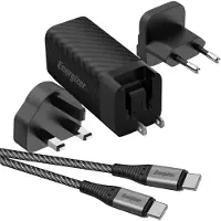 Energizer , GaN Oplader 65W PD - USB-C & USB-A Poort - Met EU / UK / US Adapters, Zwart
