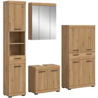 Furnilux Moderne 4-delige badcombinatie in zwart - Ruime opbergkasten met wastafel en spiegelkast - 201x191x34cm