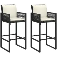vidaXL Tuinbarkrukken met kussens 2 st poly rattan zwart