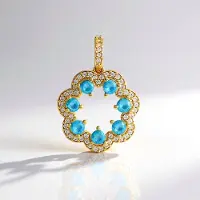 Cavill - Zilveren hanger 925 sterling zilver verguld - Neon blauwe Apatiet 0,7 ct - Rondgeslepen Zirkonen pavé - Luxe Braziliaanse edelsteen sieraden