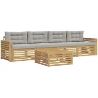 Syfax Buiten bankenset 5 pcs Wit en Lichtgrijs Massief Acaciahout