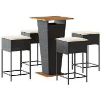 vidaXL 5-delige Tuinbarset met kussens poly rattan zwart