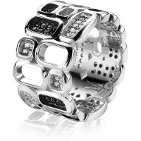 Zinzi Mart Visser by zilveren ring breed wit zwart 12mm MVR3Z
