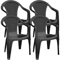 Gerimport tuinstoel Vlieland - 4x - antraciet - kunststof - 55 x 54 x 83 cm - bijzet stoelen