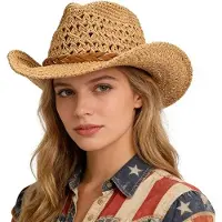VHV - Cowboyhoed - Opvouwbare zonnehoed met brede rand en kinband - Western stijl voor strand, reizen en camping - Bruin