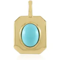 Cavill - Sterling Zilver Verguld - Sleeping Beauty Turkoois Ovaal Cabochon 1,215 ct - Elegante Blauwe Turkoois Hanger - Sieraden Dames