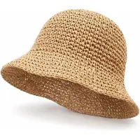 VHV - Strohoed - Dames zonnehoed - Opvouwbaar voor strand, reizen en outdoor - Bruin