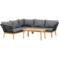Svea - Helena loungeset hoekbank - acacia/zwart/grijs
