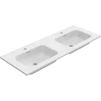 Wiesbaden Wastafel bajo dubbel met 2 kraangaten 120x46x1,8 cm keramiek glans wit