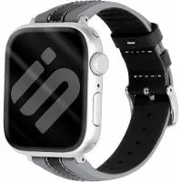 Strap-it Leren slim hybride bandje geschikt voor Apple Watch 1/2/3/4/5/6/7/8/9/10/11/SE/SE2/SE3 - Maat: 38/40/41/42mm - Grijs/Zwart