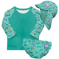 Bambino Mio 3-delige baby zwemset met herbruikbare zwemluier, UV-zwemshirt en zonnehoedje - motief met sluwe krokodillen