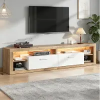 OKWISH TV-kast met app-gestuurde LED-verlichting, TV-meubel met lades en open vakken, TV-bank, geschikt voor een 75-inch televisie, natuurlijke uitstraling