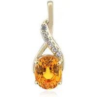 Cavill - Gouden Hanger 375 Geelgoud - 1,378 Ct Ban Ka Cha Oranje Saffier Ovaal Briljant - Luxe Hanger Met Witte Saffieren - Elegante Sieraden Dames