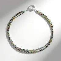 Cavill - 925 Sterling Zilver Halsketting - 4.6 Ct Russische Diopsied met Amazoniet & Malachiet - Kleurrijk & Elegant Verstelbaar Sieraad