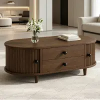 STILVORA Salontafel - Met Roldeuren En 2 Lades - Voor Woonkamer En Opbergruimte - MDF En Hout - 100x50x36 Cm - Walnoot