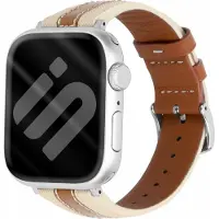 Strap-it Leren slim hybride bandje geschikt voor Apple Watch (Series 12/11/10), (SE 3/2/1), (Series 9/8/7/6/5/4) - 38/40/41/42mm - Beige/Bruin