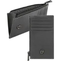 HUGO BOSS Leren kaarthouder Double B Cardholder With Zip Saffiano Grey donkergrijs