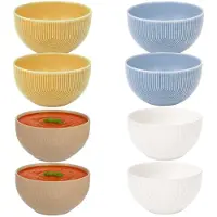 Secret De Gourmet Soepkommen Memphis - D14 cm - geel / blauw / beige/ wit - 8x stuks - keramiek