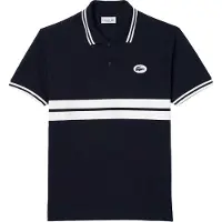 Lacoste Heren Gestreept Premium Katoenen Poloshirt (Zwart)