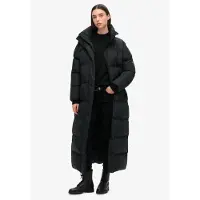 Superdry Dames Lange zwarte gewatteerde jas (L), Casual, Gerecycled polyester, Duurzaam W5011800A