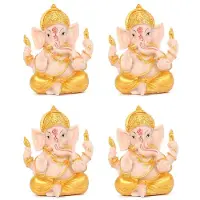 Semoic 4X Haidianzi Gold Lord Ganesha Boeddhabeeld Olifant God Sculpturen Ganesh Beeldjes