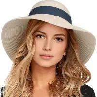 VHV - Zonnehoed Dames - Beige Brede Rand Hoed - Opvouwbare Strandhoed voor Vakantie en Tuin
