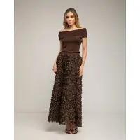 Tantra Lange A-lijn rok van organza met bloemen en een elastische taille.