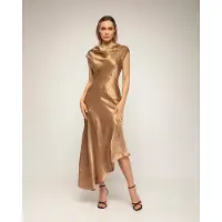 Tantra Midi-jurk met zijdetextuur, boothals en asymmetrische lengte