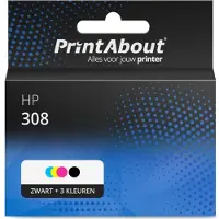 PrintAbout Inktcartridge 308 (7FP20/21UE) Zwart + 3 kleuren Multipack Extra hoge capaciteit geschikt voor HP