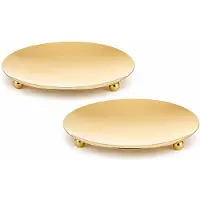Benza Set van 2 Gouden Kaarsenplateaus RVS – Ø 8,5 cm – Glanzend Goudkleurig – Decoratief Plateau voor Kaarsen en Waxinelichtjes