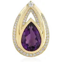 Cavill - Luxe 9K Geelgouden Hanger met AAA Peervormige Amethist 2,108 ct - Zirkonia Accenten 0,332 ct - Elegante Braziliaanse Edelsteen