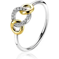 Zinzi zilveren bicolor ring 3 verbonden cirkels wit ZIR2045Y
