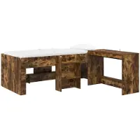 Syfax Hoge Bed Frame met Bureau voor Kinderen 2 st Gerookt eiken