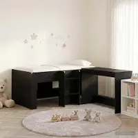 Prolenta Maison Exclusive - Stapelbed met bureau voor kinderen, 2 stuks, zwarte eikenhout